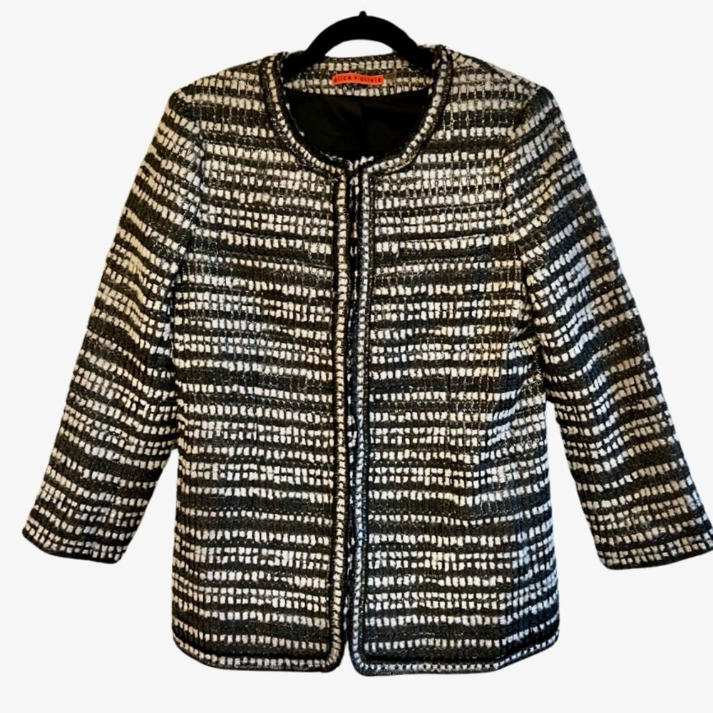 Alice + Olivia Metallic Tweed Collarless Jacket Size M